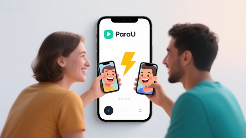 ParaU app interface showcasing spontaneous 1v1 video chat features and global matching design