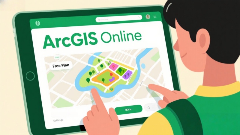 Computer with ArcGIS Online GIS map and video chat for real-time urban planning collaboration.