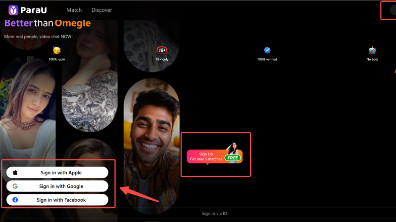 Inicia sesión rápidamente con Apple, Google, Facebook o modo invitado para comenzar a chatear.