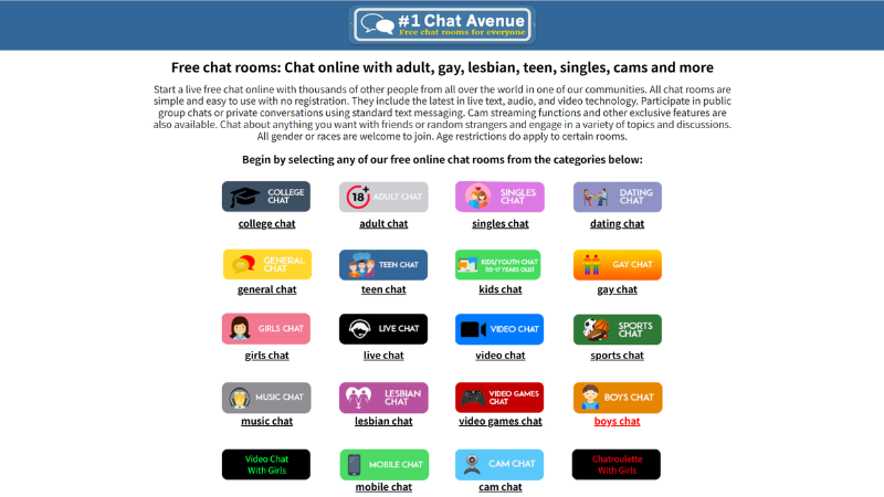 Pick a chat channel that matches your interests or conversation style.