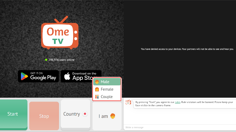 Choose gender, status, and location for filtered or broad matches.