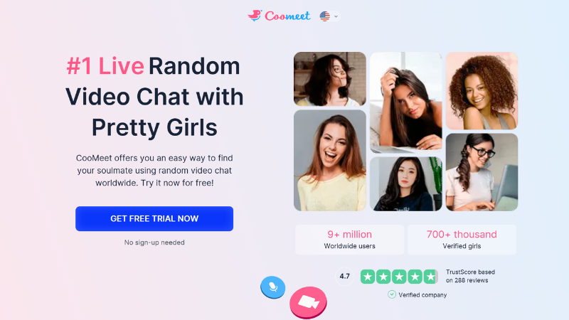 CooMeet app highlighting verified female users and real-time 1v1 video chat