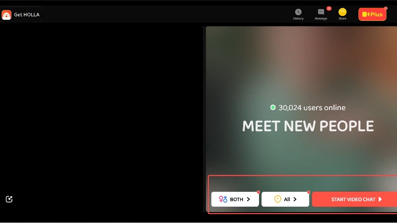 Instant video calls with gender and location choice.