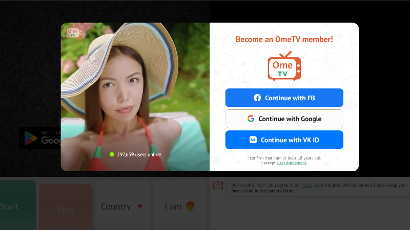 Login pop-up appears automatically on the landing screen.