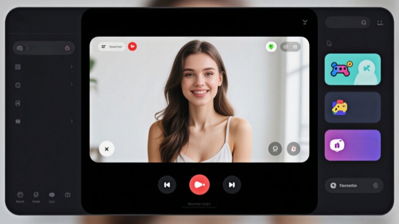 A computer screen showing a woman in a live video chat