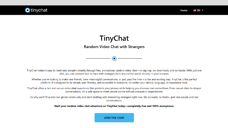 TinyChat interface showing group and 1v1 video chat options for global users