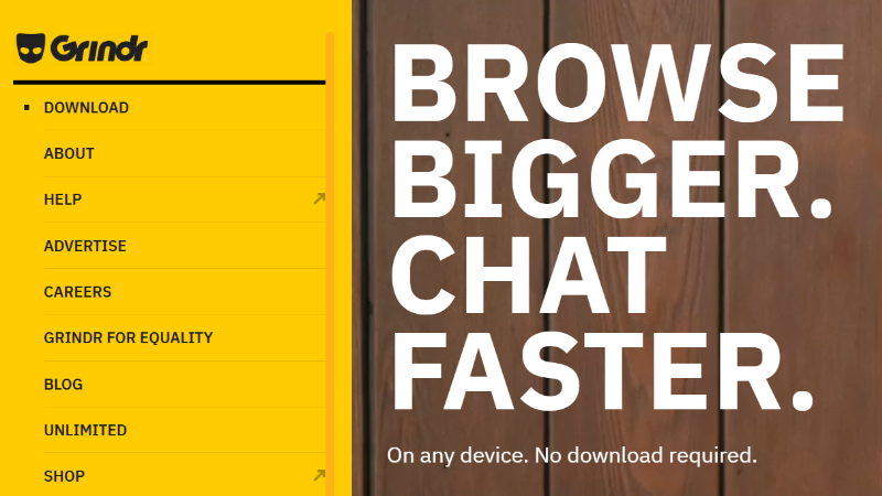 Grindr app with location-based matchmaking for gay, bi, and queer people.