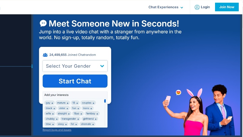 Select your gender and interests to start matching