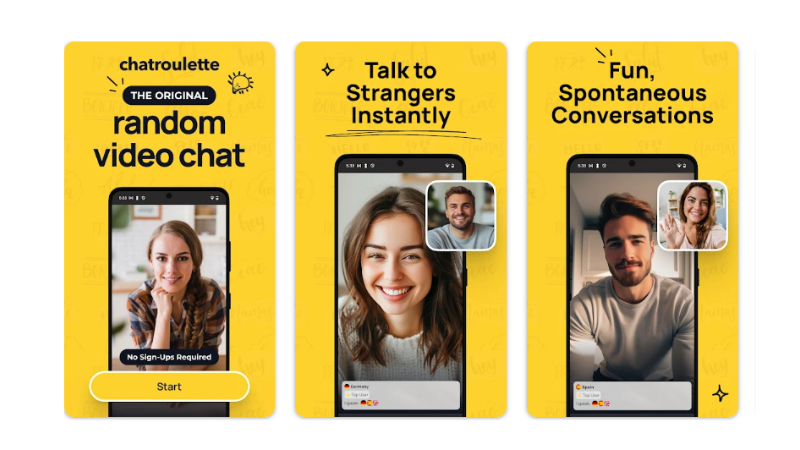 Chatroulette oferece chats de vídeo um-a-um rápidos e globais com design simples e conteúdo ocasionalmente inadequado.