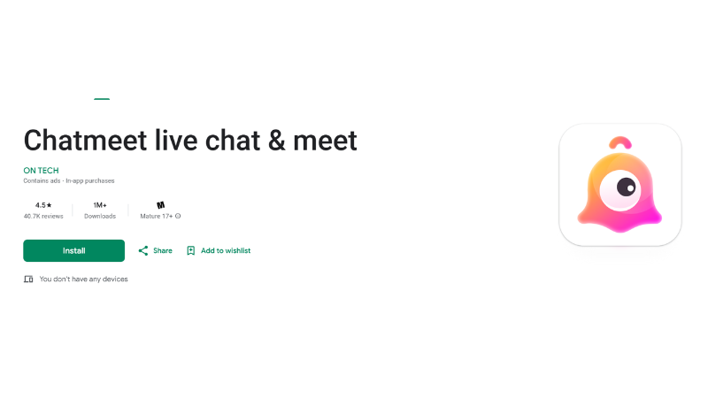 Busca “Chatmeet” para encontrar el enlace de descarga de la aplicación al instante.