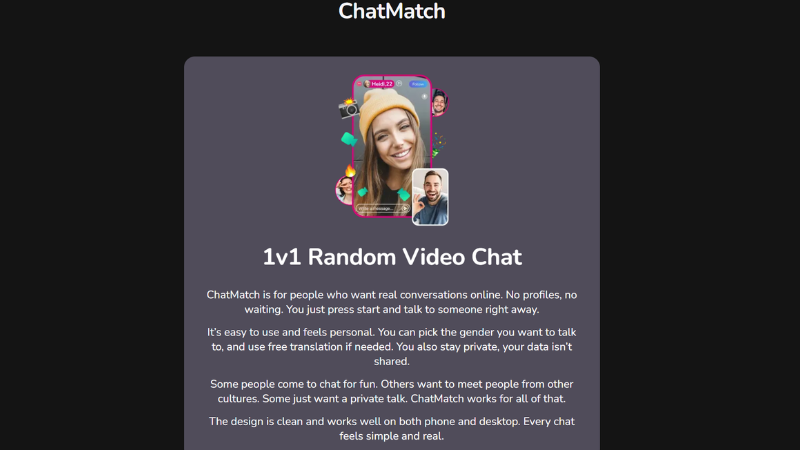 Happy users enjoying random 1v1 video chats, chatting safely and freely